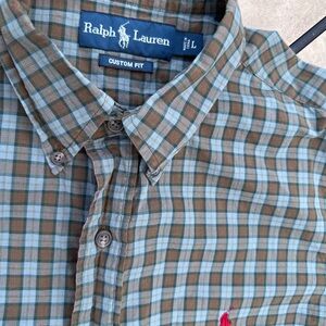 Ralph Lauren Blue and Brown Casual Button‎ Down Shirt Men’s Size L
